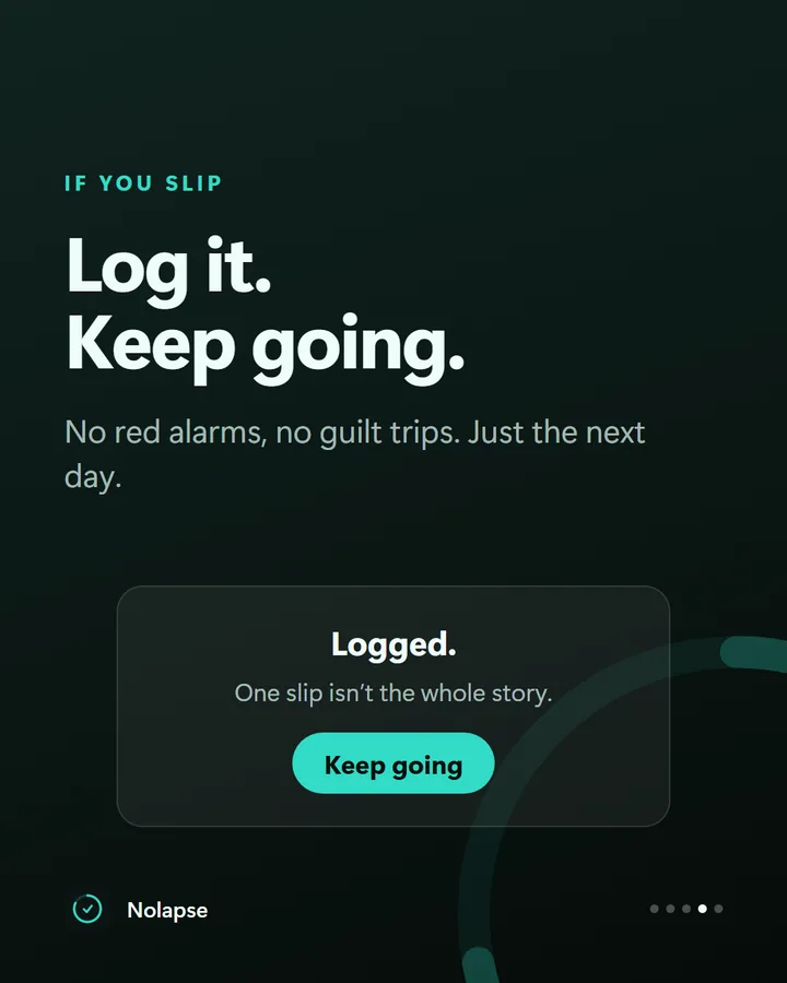 Nolapse preview: Logged. One slip isn't the whole story. Keep going.
